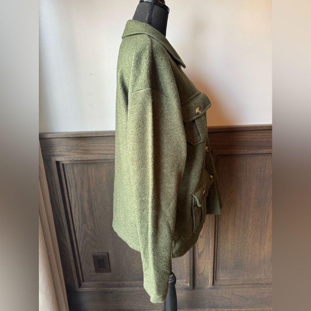 One Step Up performance soft button up fleece Olive Green Jacket medium - Picture 4 of 6